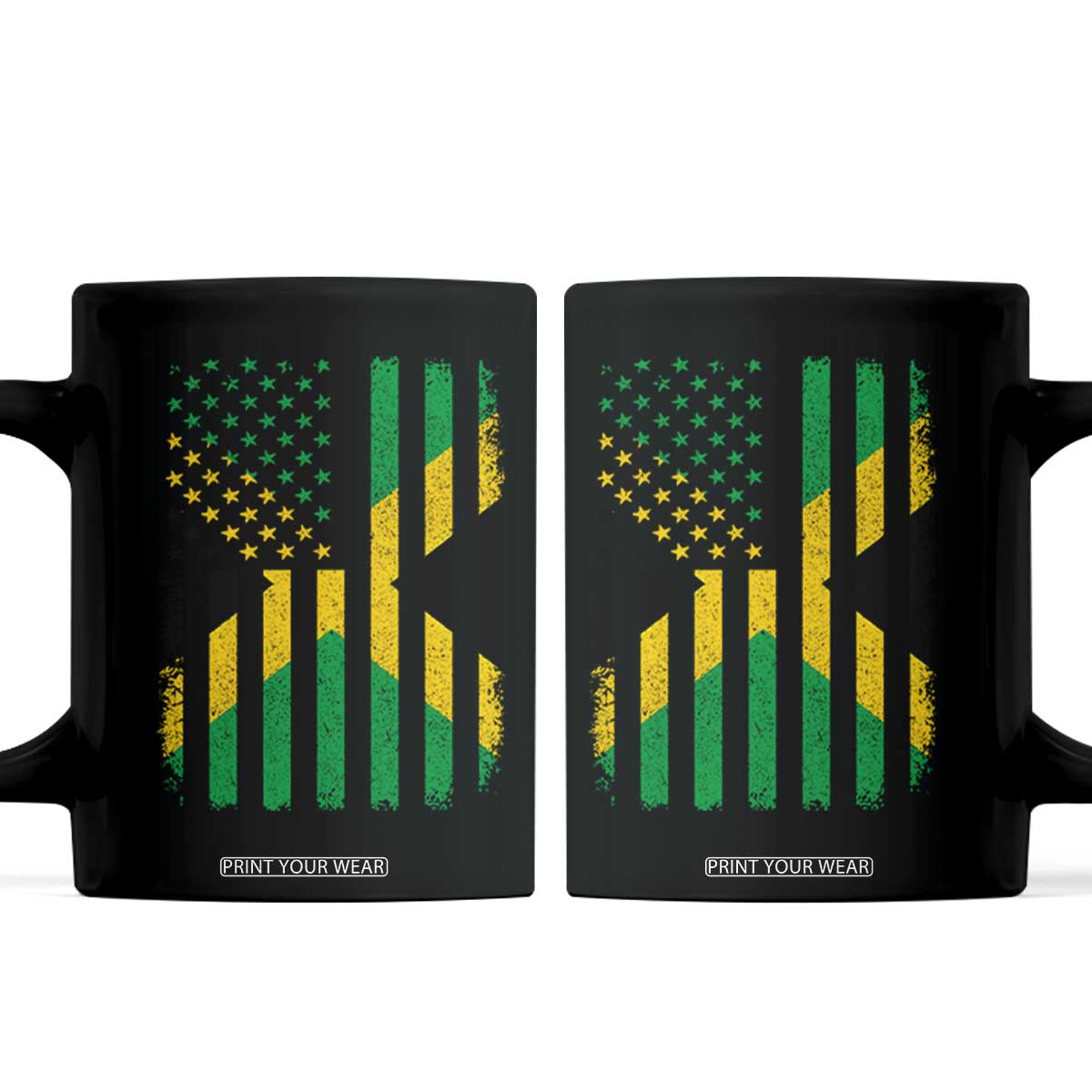Jamaican American Distressed Patriotic Flag Coffee Mug TS11 Black Print Your Wear