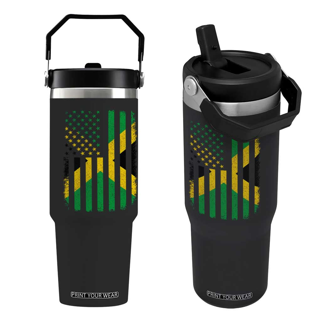 Jamaican American Distressed Patriotic Flag Flip Straw Tumbler TS11 One Size: 30 oz Black Print Your Wear
