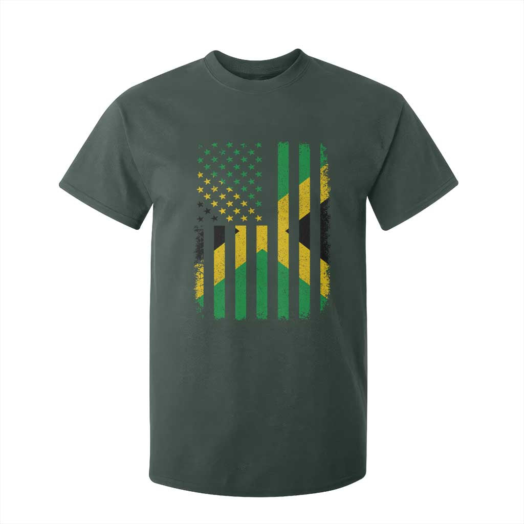 Jamaican American Distressed Patriotic Flag T Shirt For Kid TS11 Dark Forest Green Print Your Wear