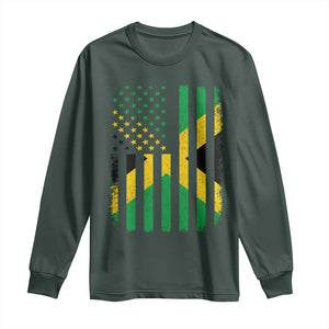 Jamaican American Distressed Patriotic Flag Long Sleeve Shirt TS11 Dark Forest Green Print Your Wear