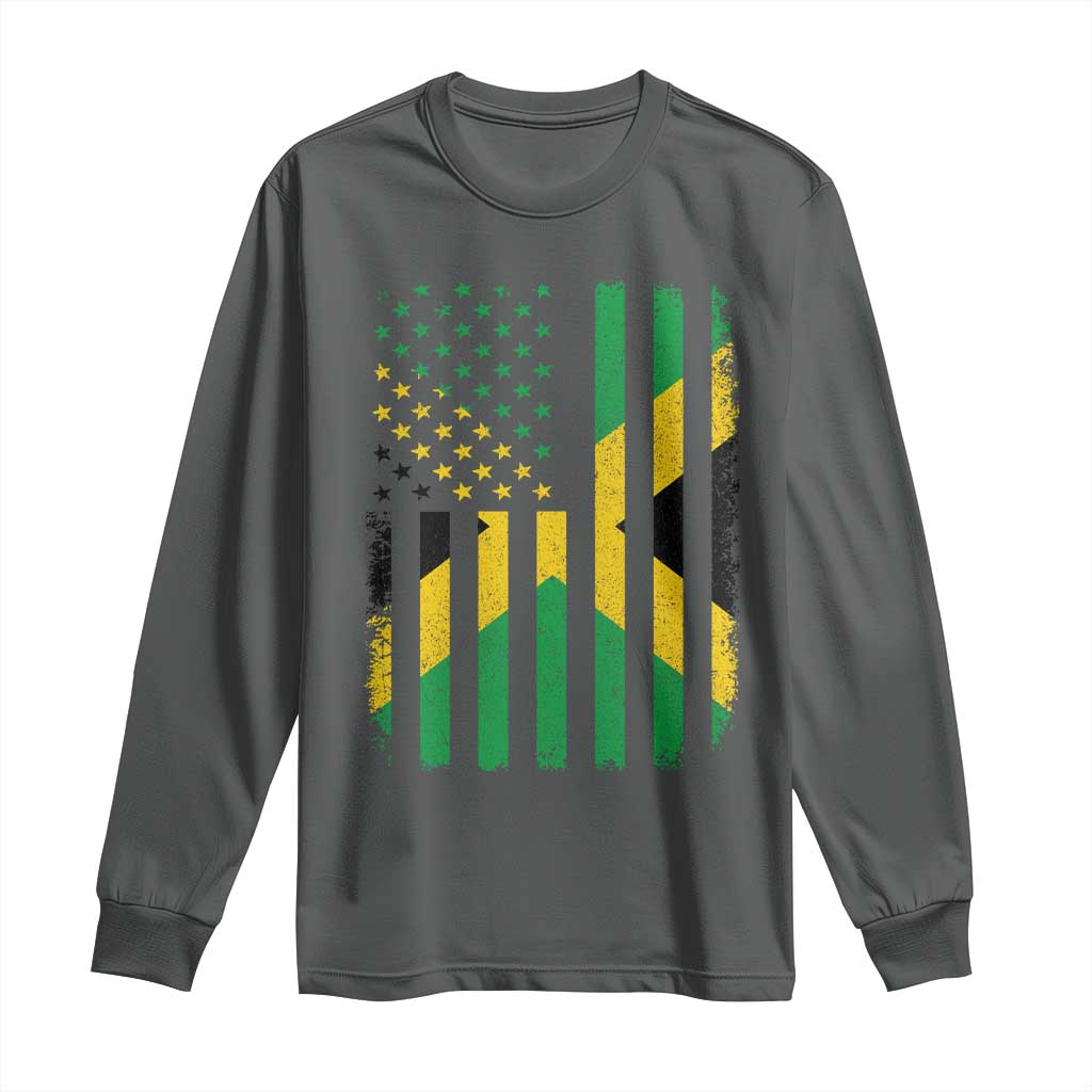 Jamaican American Distressed Patriotic Flag Long Sleeve Shirt TS11 Dark Heather Print Your Wear
