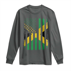 Jamaican American Distressed Patriotic Flag Long Sleeve Shirt TS11 Dark Heather Print Your Wear