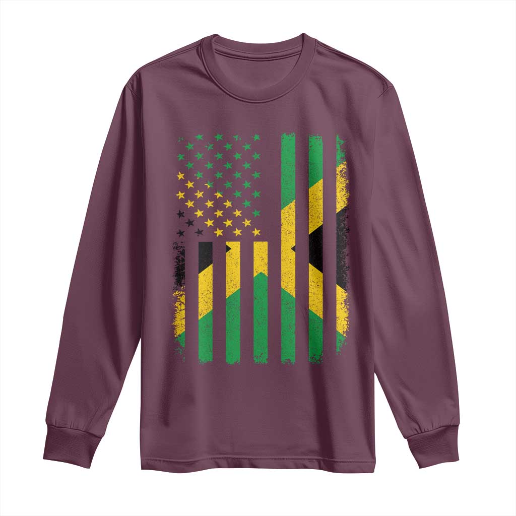 Jamaican American Distressed Patriotic Flag Long Sleeve Shirt TS11 Maroon Print Your Wear