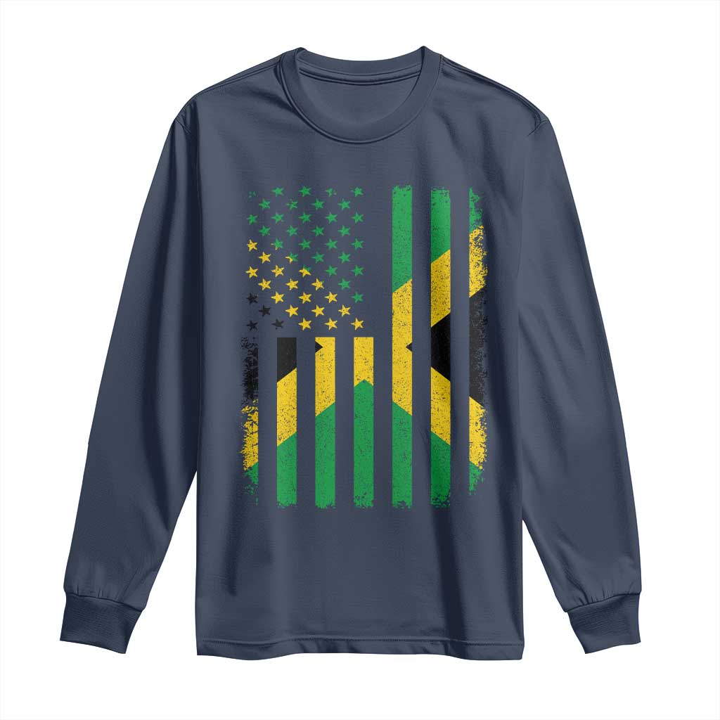 Jamaican American Distressed Patriotic Flag Long Sleeve Shirt TS11 Navy Print Your Wear
