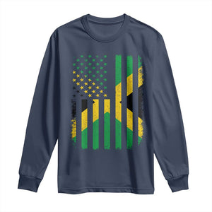 Jamaican American Distressed Patriotic Flag Long Sleeve Shirt TS11 Navy Print Your Wear