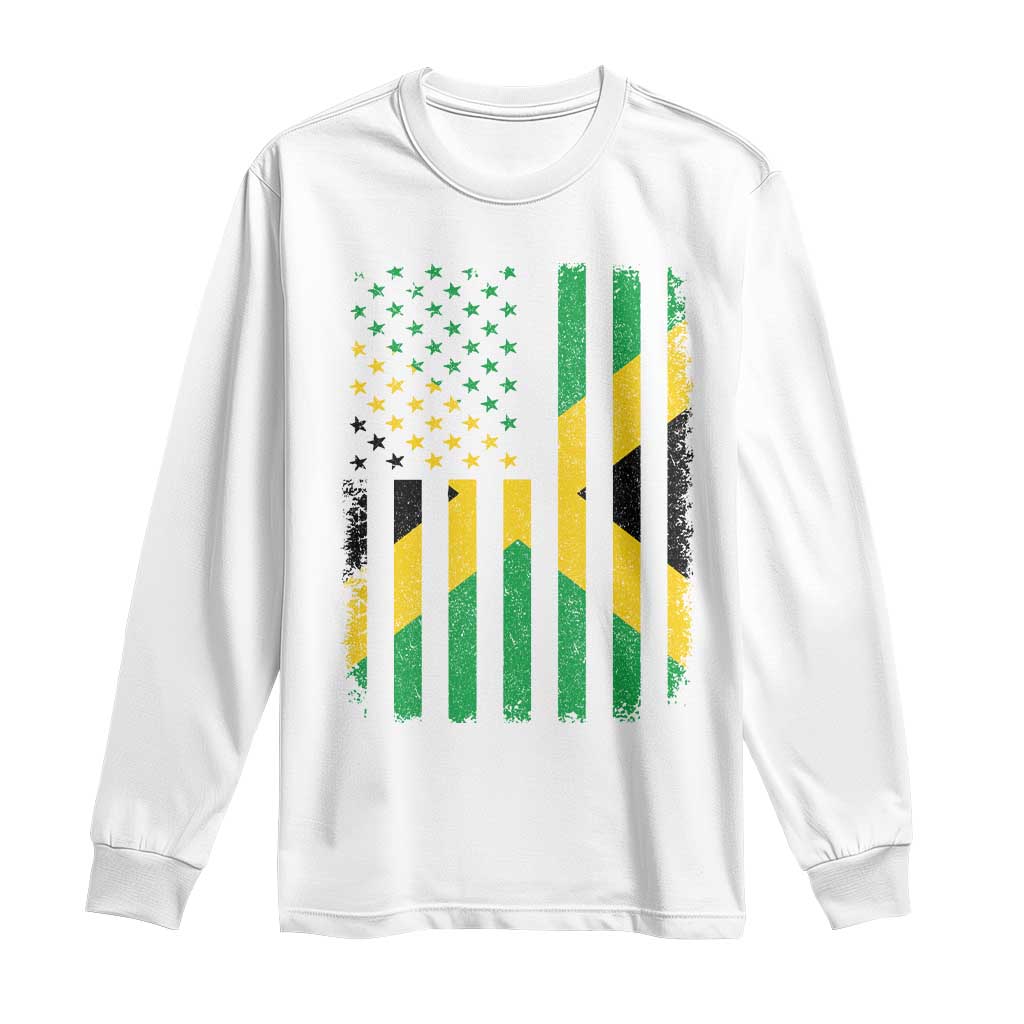 Jamaican American Distressed Patriotic Flag Long Sleeve Shirt TS11 White Print Your Wear