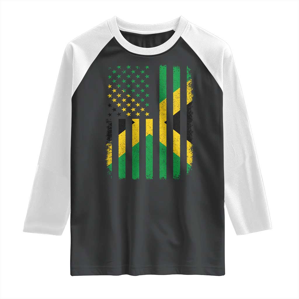 Jamaican American Distressed Patriotic Flag Raglan Shirt TS11 Black White Print Your Wear