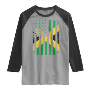 Jamaican American Distressed Patriotic Flag Raglan Shirt TS11 Sport Gray Black Print Your Wear