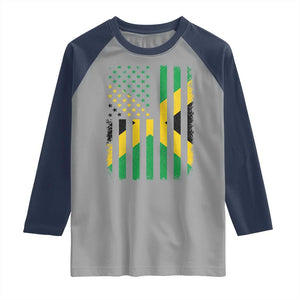 Jamaican American Distressed Patriotic Flag Raglan Shirt TS11 Sport Gray Navy Print Your Wear