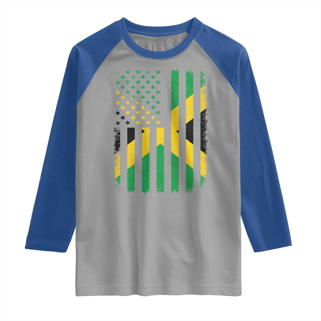 Jamaican American Distressed Patriotic Flag Raglan Shirt TS11 Sport Gray Royal Print Your Wear