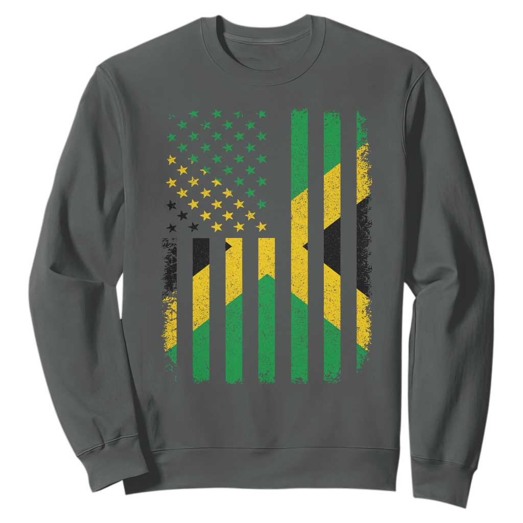 Jamaican American Distressed Patriotic Flag Sweatshirt TS11 Dark Heather Print Your Wear
