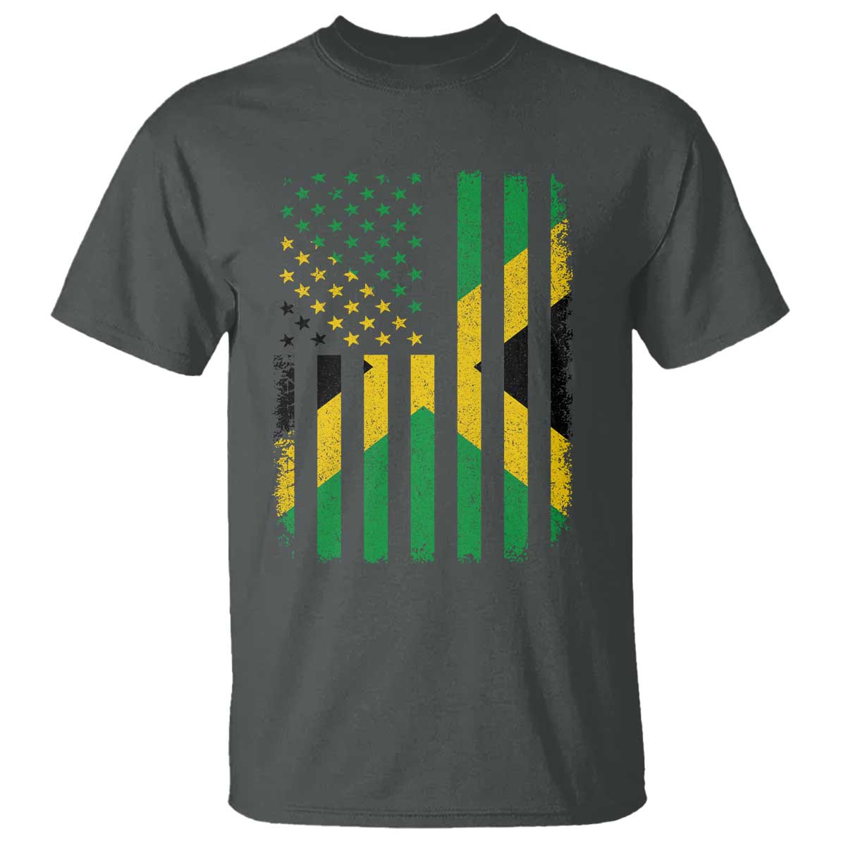 Jamaican American Distressed Patriotic Flag T Shirt TS11 Dark Heather Print Your Wear