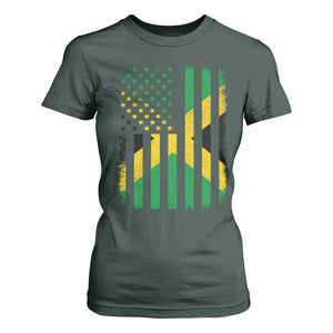 Jamaican American Distressed Patriotic Flag T Shirt For Women TS11 Dark Forest Green Print Your Wear