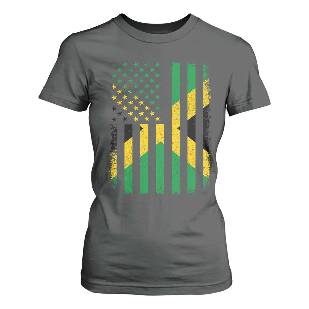 Jamaican American Distressed Patriotic Flag T Shirt For Women TS11 Dark Heather Print Your Wear