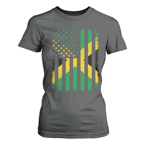 Jamaican American Distressed Patriotic Flag T Shirt For Women TS11 Dark Heather Print Your Wear