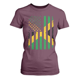 Jamaican American Distressed Patriotic Flag T Shirt For Women TS11 Maroon Print Your Wear