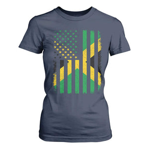 Jamaican American Distressed Patriotic Flag T Shirt For Women TS11 Navy Print Your Wear