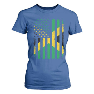 Jamaican American Distressed Patriotic Flag T Shirt For Women TS11 Royal Blue Print Your Wear