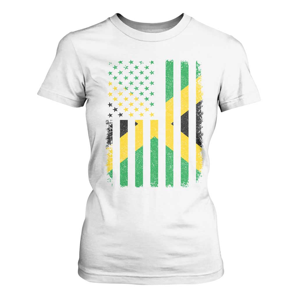Jamaican American Distressed Patriotic Flag T Shirt For Women TS11 White Print Your Wear