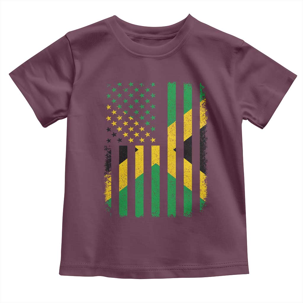 Jamaican American Distressed Patriotic Flag Toddler T Shirt TS11 Maroon Print Your Wear