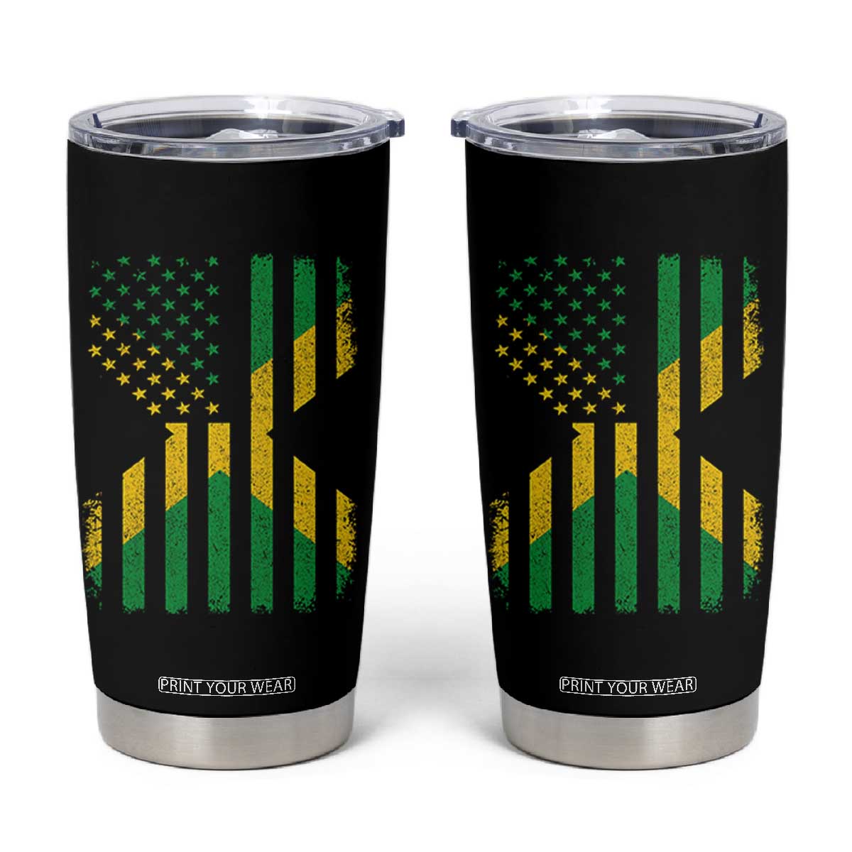 Jamaican American Distressed Patriotic Flag Tumbler Cup TS11 Black Print Your Wear
