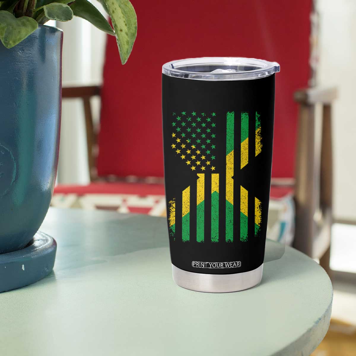 Jamaican American Distressed Patriotic Flag Tumbler Cup TS11 Print Your Wear