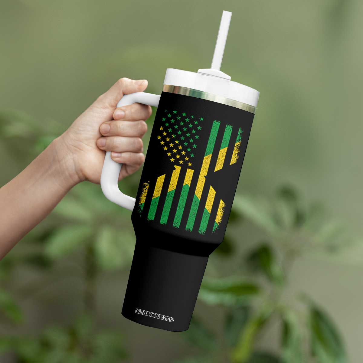 Jamaican American Distressed Patriotic Flag Tumbler With Handle TS11 Print Your Wear