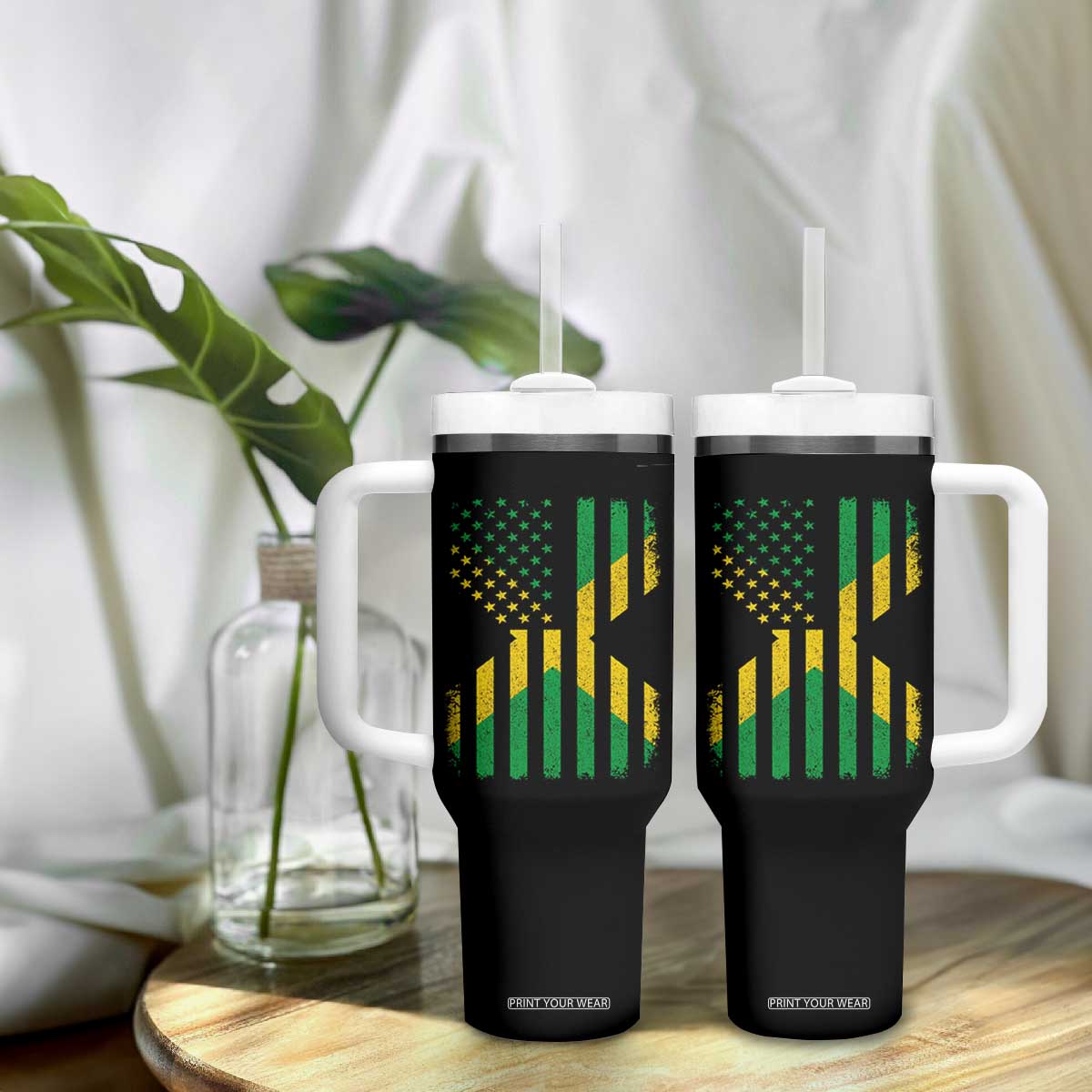 Jamaican American Distressed Patriotic Flag Tumbler With Handle TS11 Print Your Wear