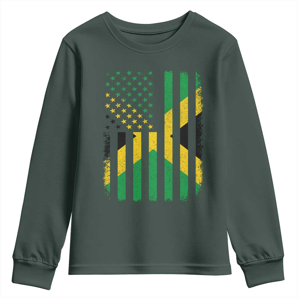 Jamaican American Distressed Patriotic Flag Youth Sweatshirt TS11 Dark Forest Green Print Your Wear