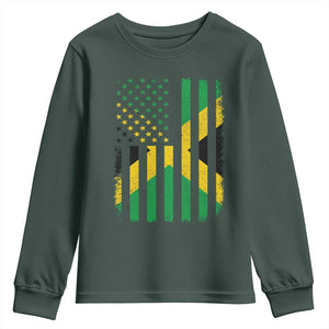 Jamaican American Distressed Patriotic Flag Youth Sweatshirt TS11 Dark Forest Green Print Your Wear