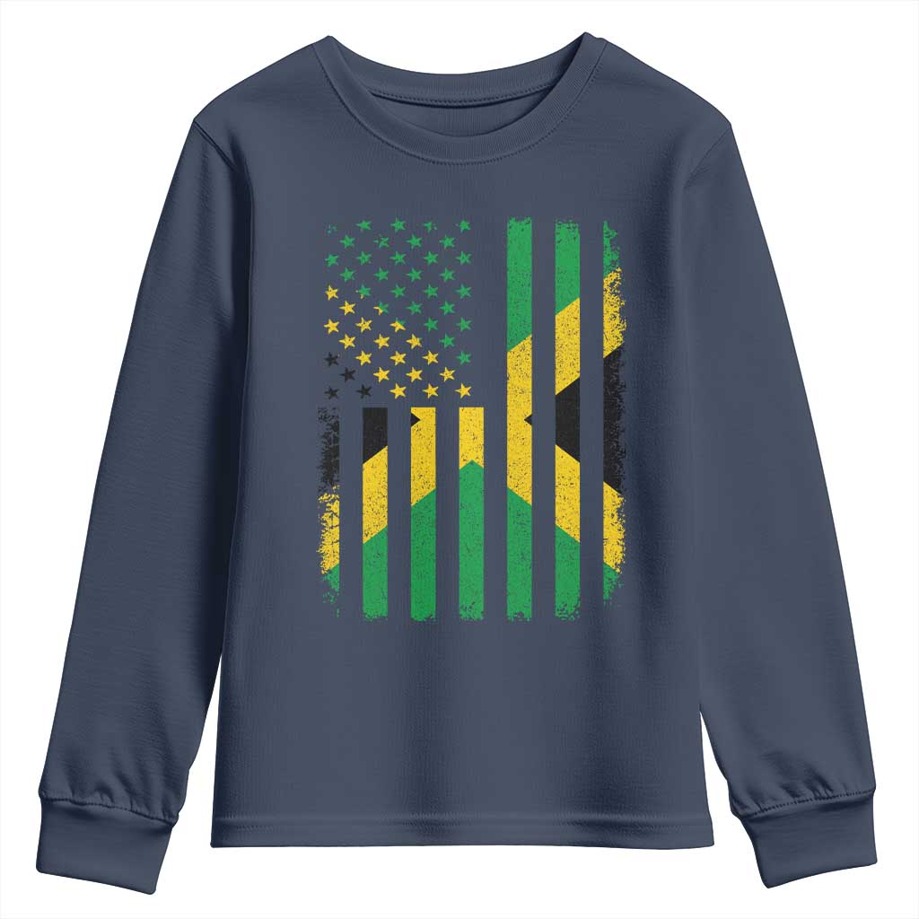 Jamaican American Distressed Patriotic Flag Youth Sweatshirt TS11 Navy Print Your Wear