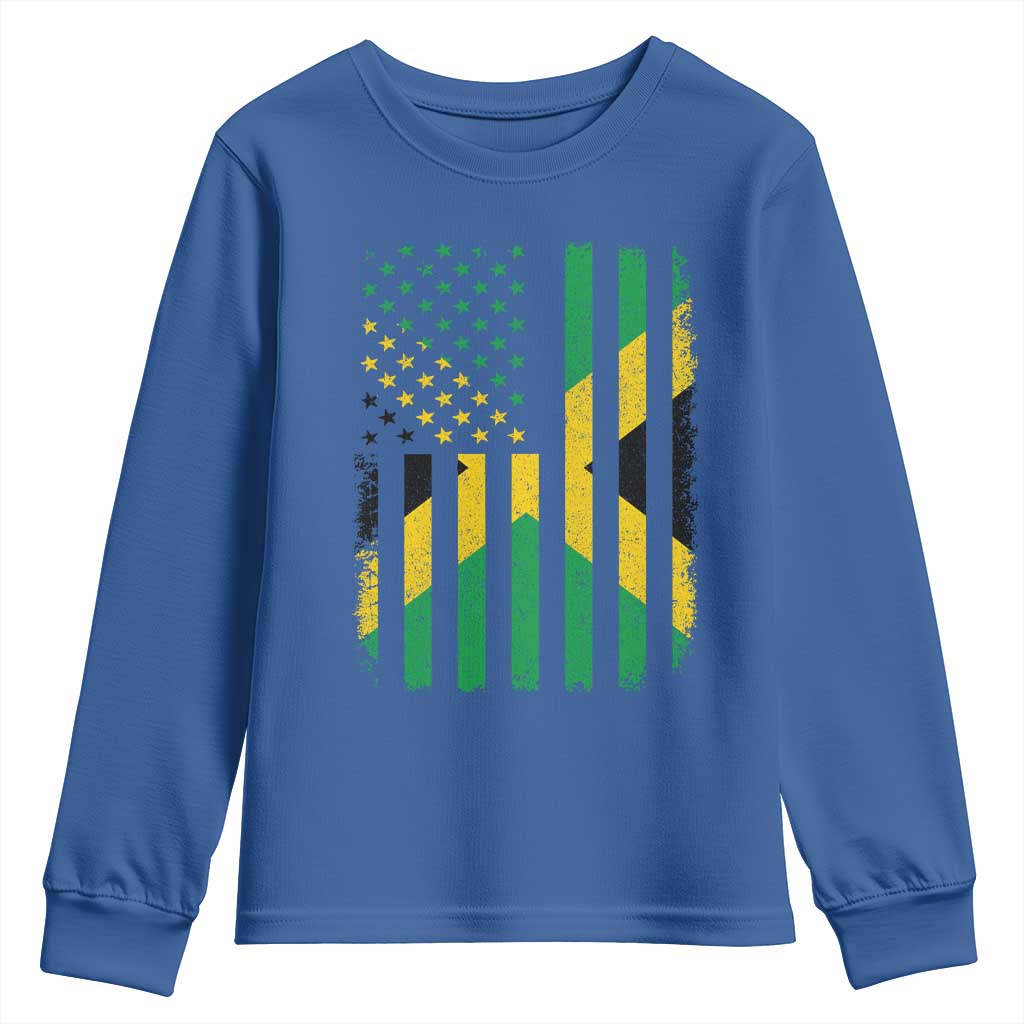 Jamaican American Distressed Patriotic Flag Youth Sweatshirt TS11 Royal Blue Print Your Wear