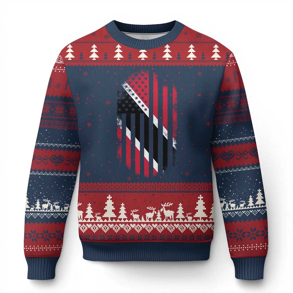 Trinidad And Tobago Trinidadian American Flag Ugly Christmas Sweater TS11 Navy Red Print Your Wear