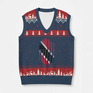 Trinidad And Tobago Trinidadian American Flag V-Neck Knit Sweater Vest TS11 Navy Red Print Your Wear