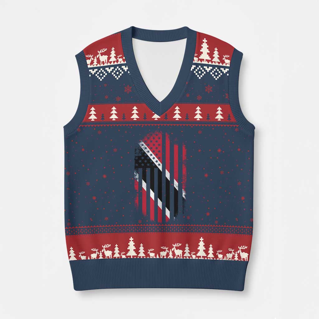 Trinidad And Tobago Trinidadian American Flag V-Neck Knit Sweater Vest - Print Your Wear