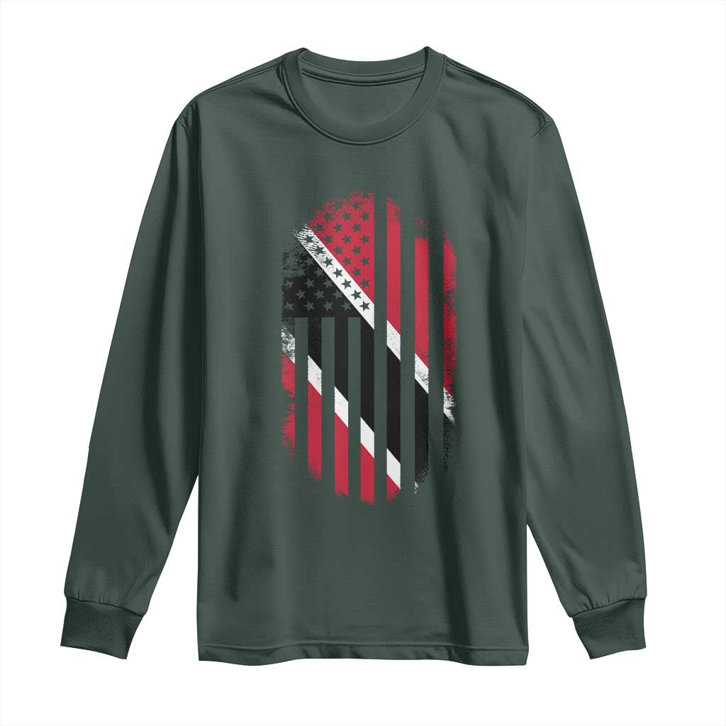 Trinidad And Tobago Trinidadian American Flag Long Sleeve Shirt TS11 Dark Forest Green Print Your Wear