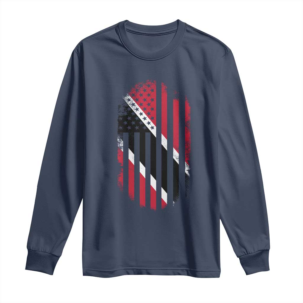 Trinidad And Tobago Trinidadian American Flag Long Sleeve Shirt TS11 Navy Print Your Wear