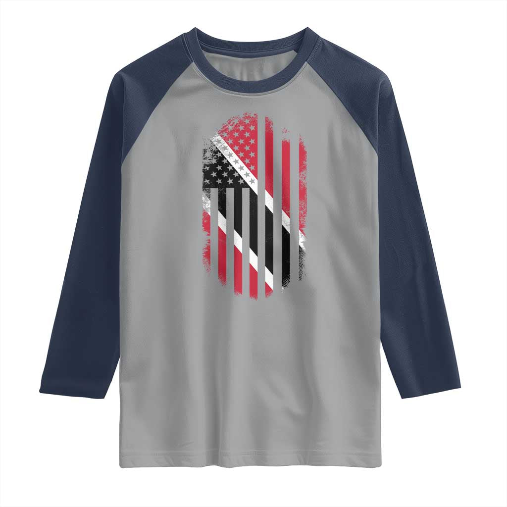 Trinidad And Tobago Trinidadian American Flag Raglan Shirt TS11 Sport Gray Navy Print Your Wear