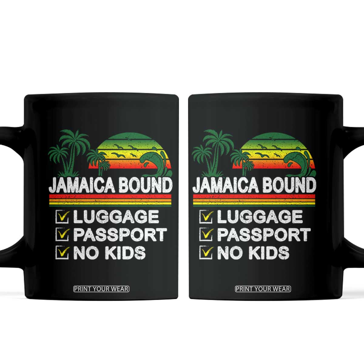 Jamaican Travel Vacation Trip Coffee Mug Jamaica Bound Luggage Passport No Kids TS11 Black Print Your Wear