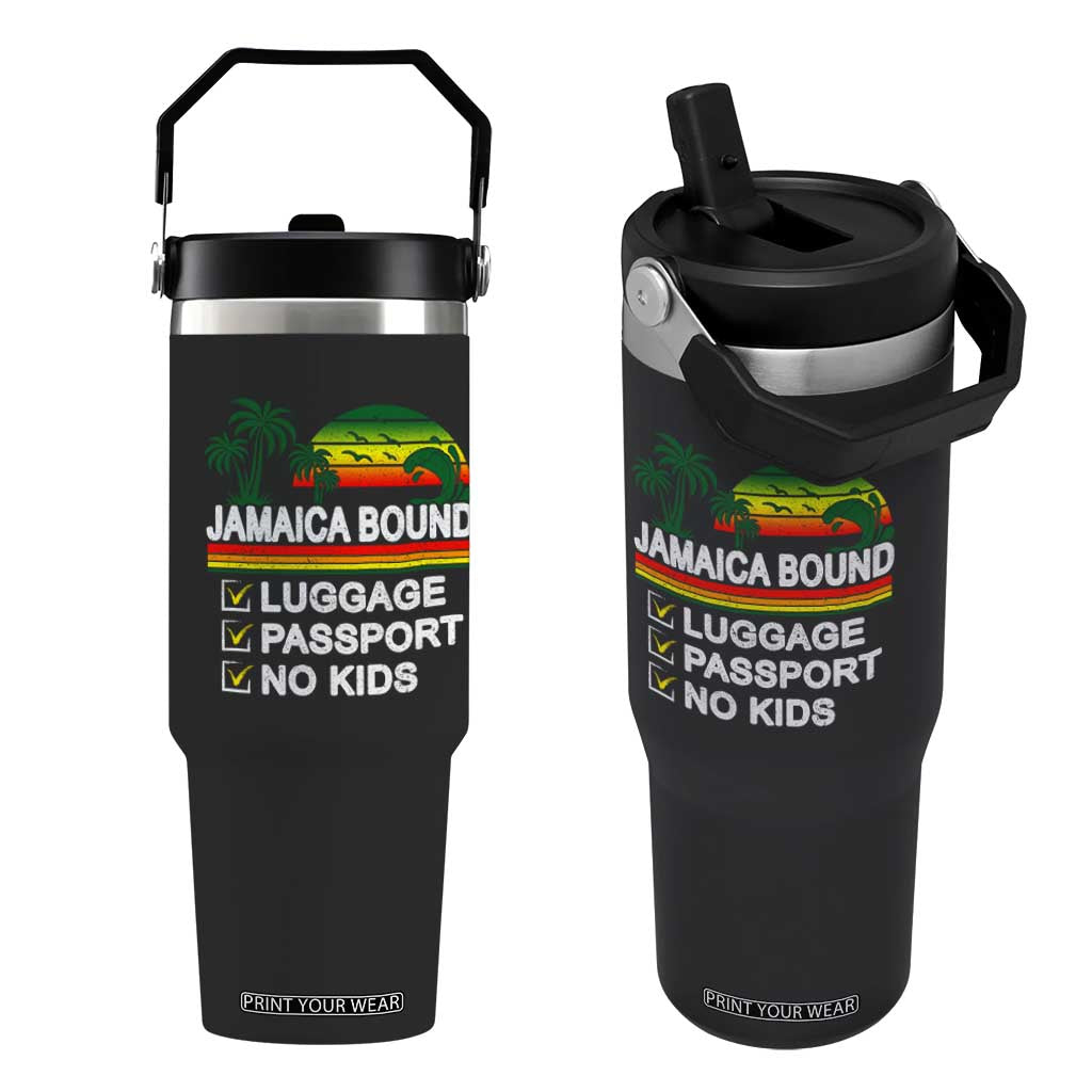 Jamaican Travel Vacation Trip Flip Straw Tumbler Jamaica Bound Luggage Passport No Kids TS11 One Size: 30 oz Black Print Your Wear