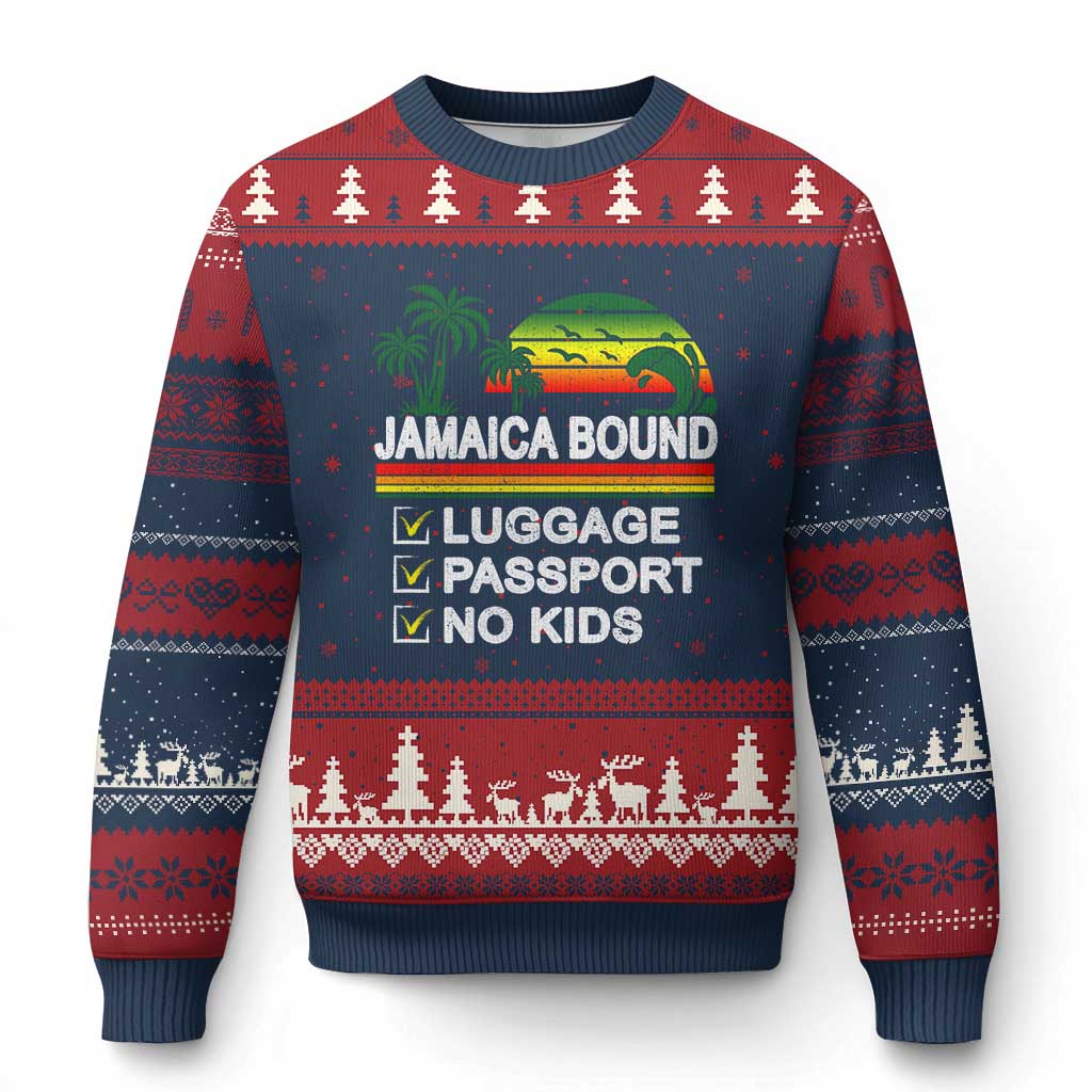 Jamaican Travel Vacation Trip Ugly Christmas Sweater Jamaica Bound Luggage Passport No Kids TS11 Navy Red Print Your Wear