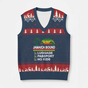 Jamaican Travel Vacation Trip V-Neck Knit Sweater Vest Jamaica Bound Luggage Passport No Kids - Print Your Wear