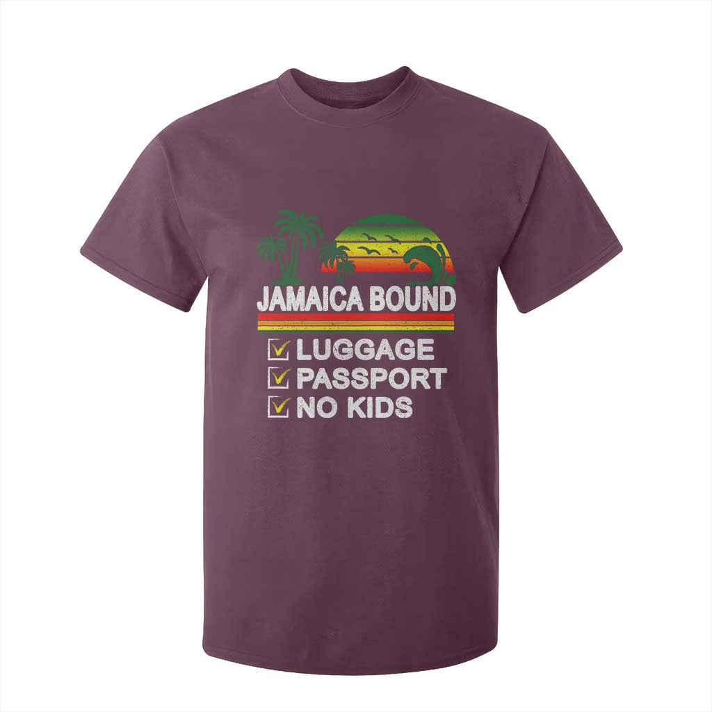 Jamaican Travel Vacation Trip T Shirt For Kid Jamaica Bound Luggage Passport No Kids TS11 Maroon Print Your Wear