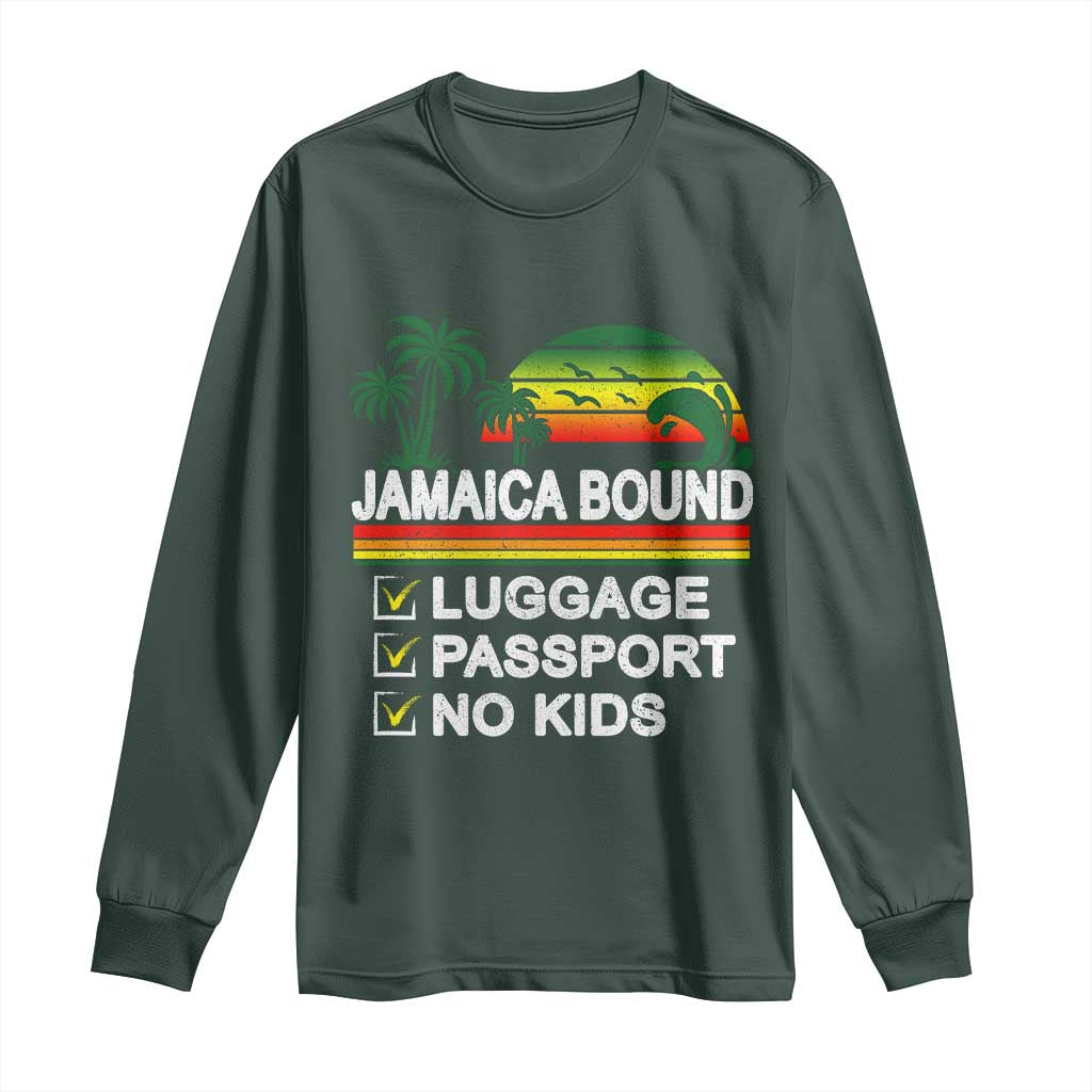 Jamaican Travel Vacation Trip Long Sleeve Shirt Jamaica Bound Luggage Passport No Kids TS11 Dark Forest Green Print Your Wear