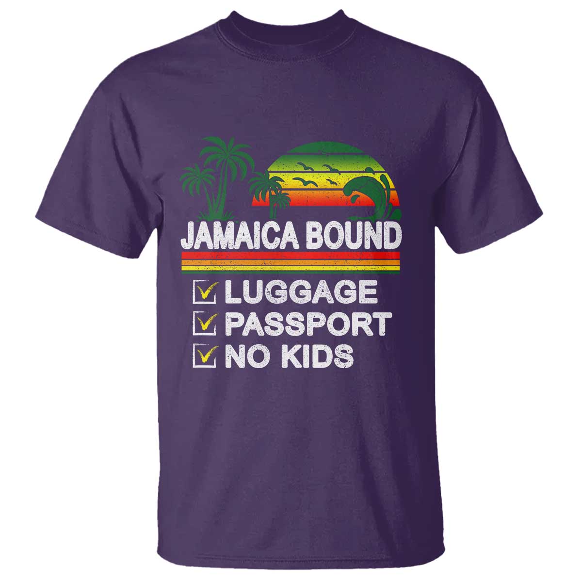 Jamaican Travel Vacation Trip T Shirt Jamaica Bound Luggage Passport No Kids TS11 Purple Print Your Wear
