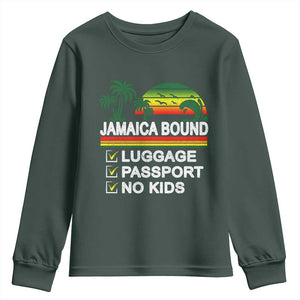 Jamaican Travel Vacation Trip Youth Sweatshirt Jamaica Bound Luggage Passport No Kids TS11 Dark Forest Green Print Your Wear