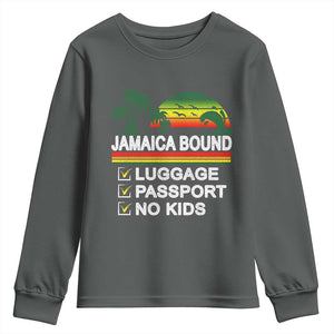 Jamaican Travel Vacation Trip Youth Sweatshirt Jamaica Bound Luggage Passport No Kids TS11 Dark Heather Print Your Wear