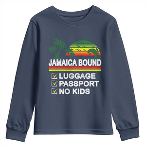 Jamaican Travel Vacation Trip Youth Sweatshirt Jamaica Bound Luggage Passport No Kids TS11 Navy Print Your Wear