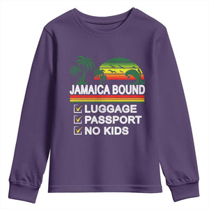 Jamaican Travel Vacation Trip Youth Sweatshirt Jamaica Bound Luggage Passport No Kids TS11 Purple Print Your Wear