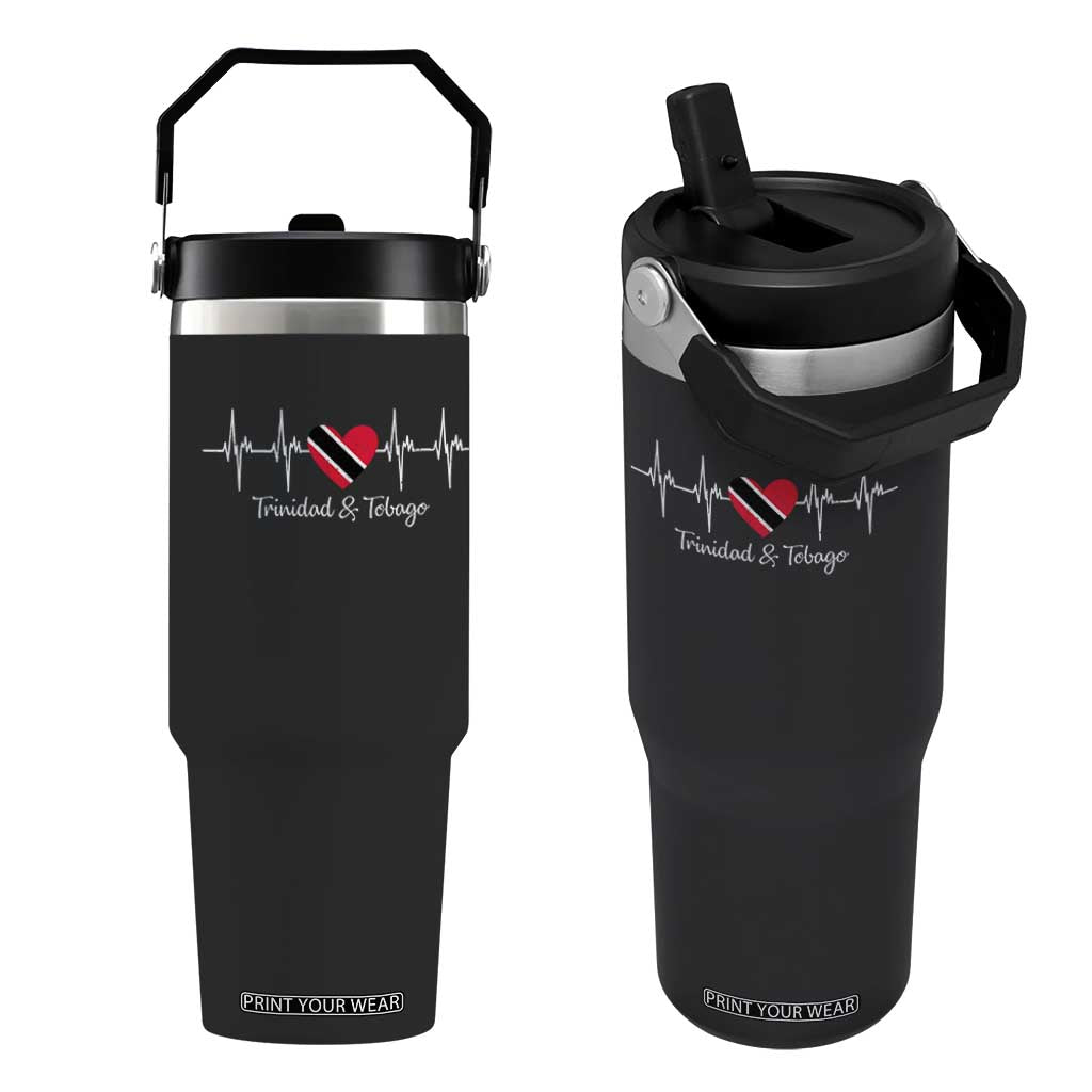 Trinidad And Tobago Heartbeat ECG Pulse Trinidadian Flag Flip Straw Tumbler TS11 One Size: 30 oz Black Print Your Wear